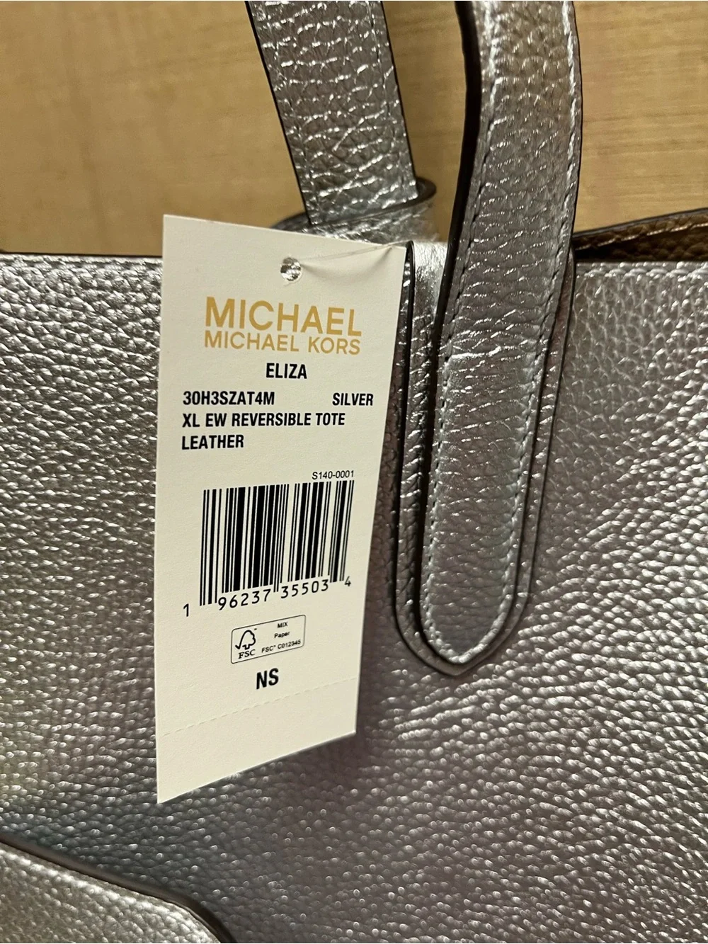 Michael Kors Metallic Silver Pebbled Leather Tote with Wristlet - Picture 2 of 4